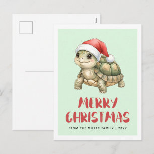 Tortuga de Navidad con sombrero de Santa acuarela 