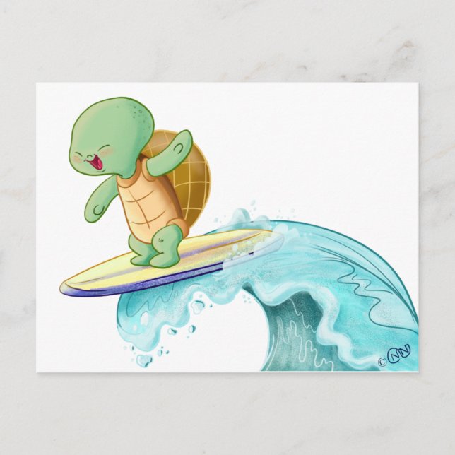 Tortuga dulce surfeando en la postal de Kawaii (Anverso)