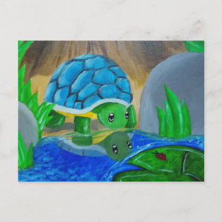 Tortuga en la postal del estanque