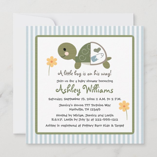Tortuga en las invitaciones de Baby Shower de los (Anverso)