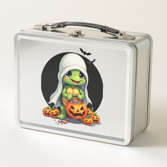 Tortuga Fantasma de Halloween Adorable con Dulces  (Anverso)