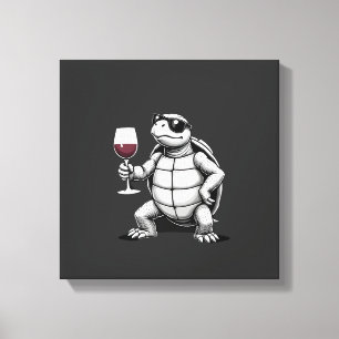 tortuga genial bebiendo vino tinto impresión artís