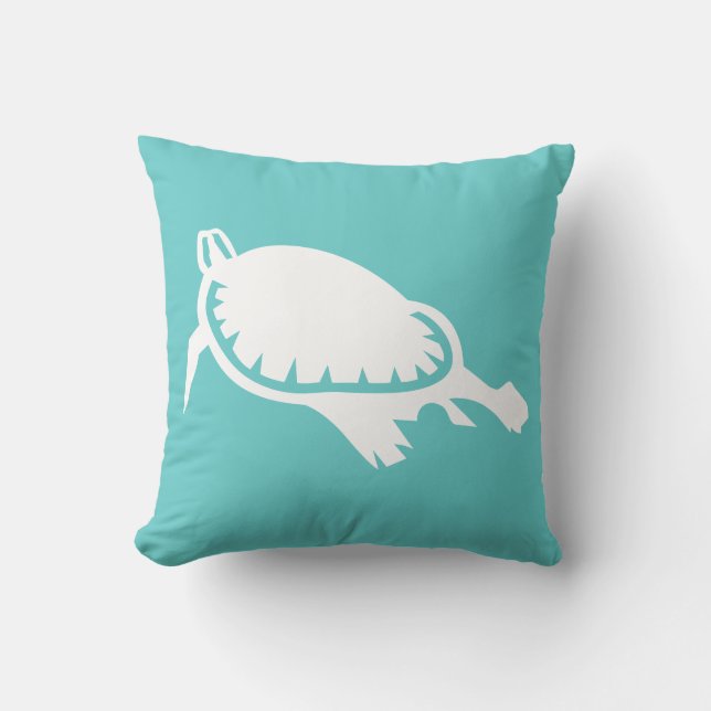 tortuga marina blanca sobre almohada azul turquesa (Anverso)
