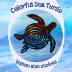 Tortuga marina con botón de fondo ondulado