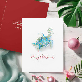 Tortuga Marina de Navidad Costera en Acuarela