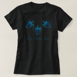 tortuga marina, dibujo digital azul camiseta