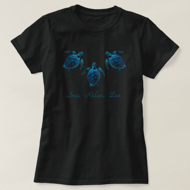 tortuga marina, dibujo digital azul camiseta (Diseño del anverso)