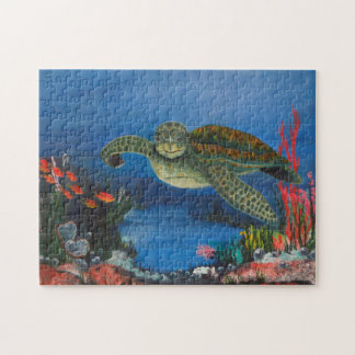 Tortuga marina en el rompecabezas del paraíso