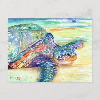 Tortuga marina en la postal tropical de playa