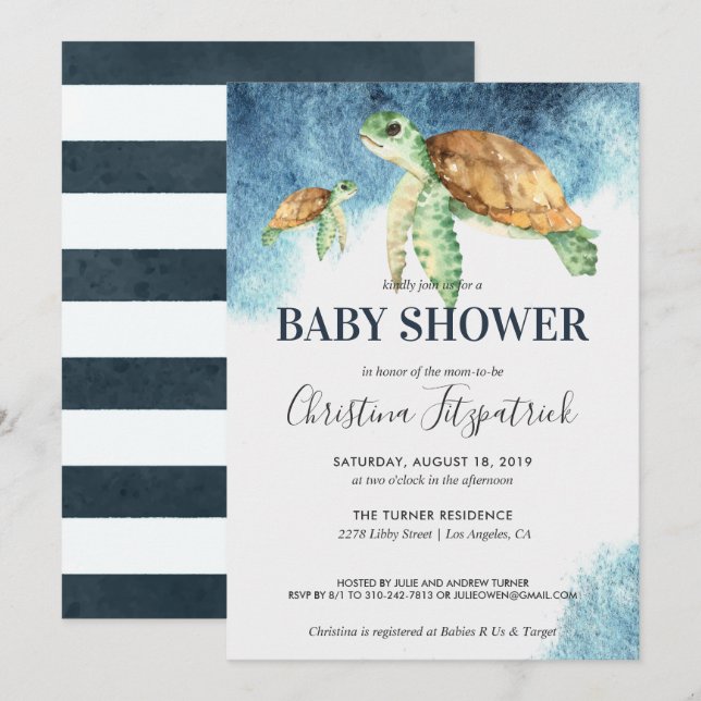 Tortuga marina | Invitación de Baby Shower (Anverso / Reverso)
