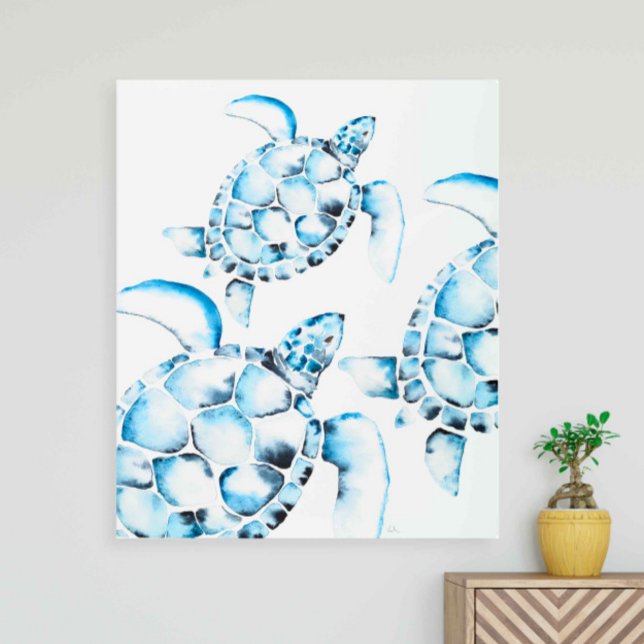 Tortuga marina Metalizado pared arte playa decorac (metal wall art blue sea turtles beach decor watercolor art Victoria Grigaliunas of Do Tell A Belle)
