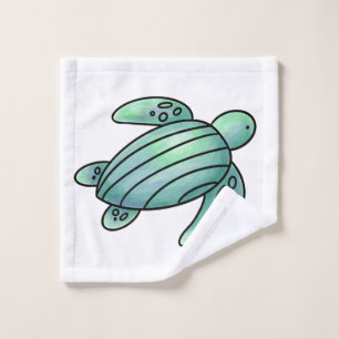 tortuga marina pintada con acuarela azul verde de