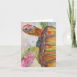 Tortuga marina - Tarjeta de saludo en blanco