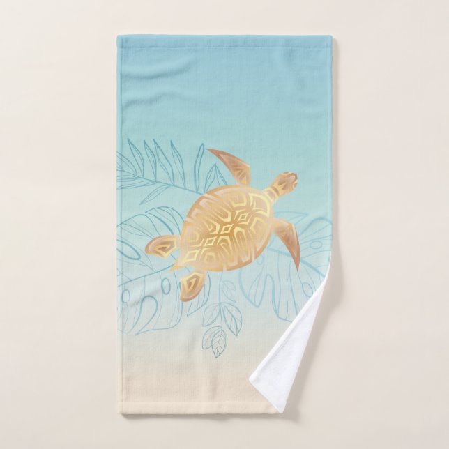 Tortuga Marina Tropical de Hoja Dorada (Toalla de mano)