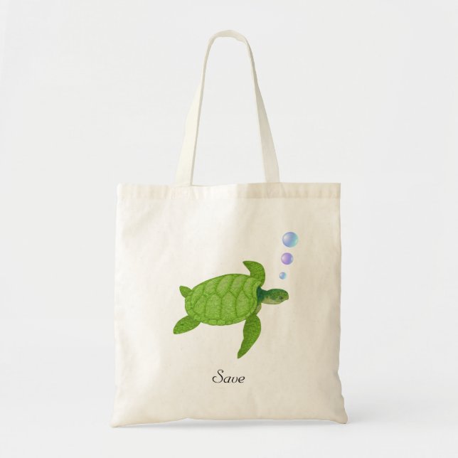 Tortuga marina verde y salva la caligrafía Bolsa d (Frente)