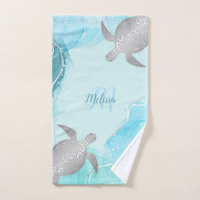Tortuga personalizada - inspirada en el océano (Toalla de mano)