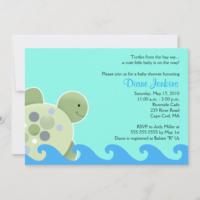 Tortuga Reef Seaturtle 5x7 Invitación Baby Shower (Anverso)