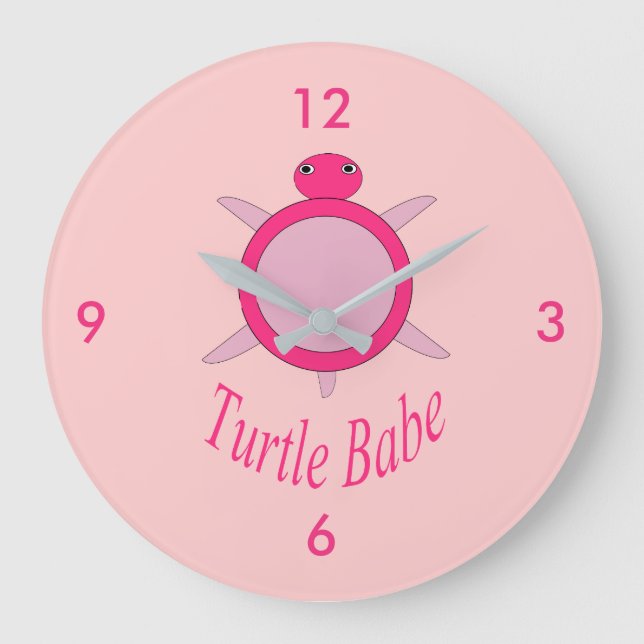 Tortuga rosada pequeña abalanzada reloj de pared (Anverso)