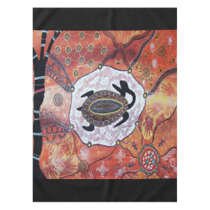 Tortuga soñando con el mantel de arte aborigen