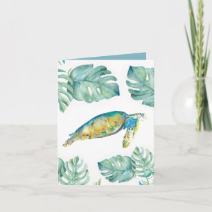 Tortuga tropical marina en una tarjeta acuarela en