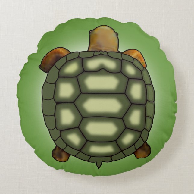Tortuga verde moderna sobre cojín redondo verde (Anverso)