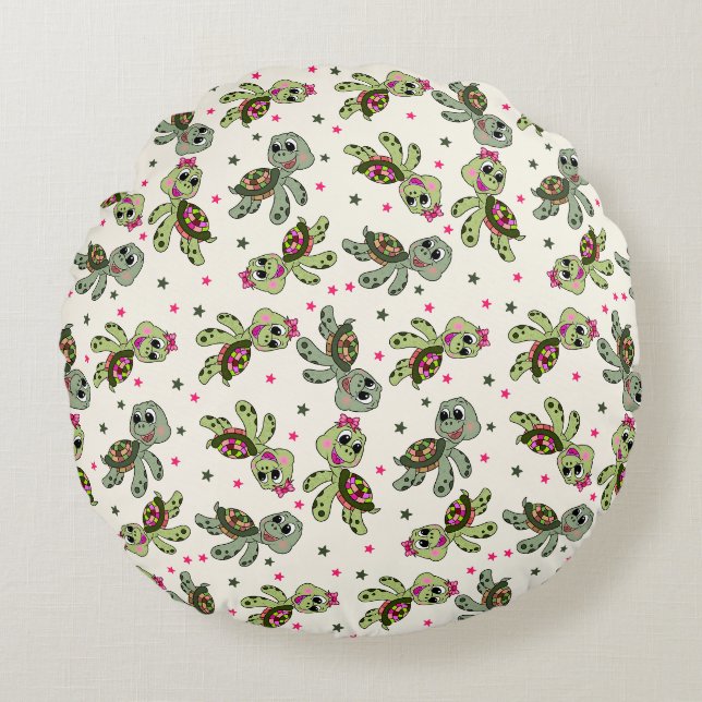 Tortuga verde patrón almohada redonda (Anverso)