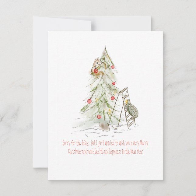Tortuga y Ardilla Con un Árbol de Navidad Tarde (Anverso)