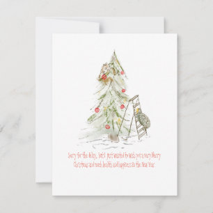 Tortuga y ardilla con un árbol de Navidad tardío