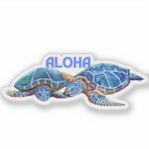 Tortugas abrazando a Pegatina hawaiano Aloha
