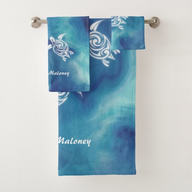 Tortugas blancas en la acuarela del océano azul Añ (In situ)