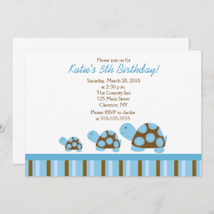 Tortugas Blue Mod Invitación de cumpleaños 5x7