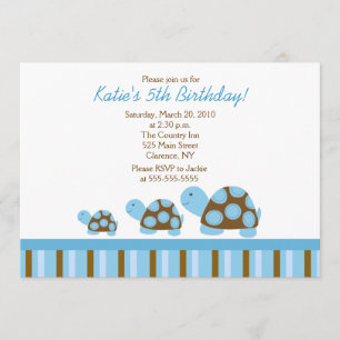 Tortugas Blue Mod Invitación de cumpleaños 5x7