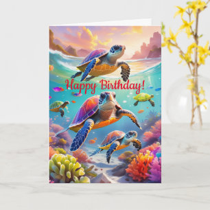 Tortugas coloridas, tarjeta de cumpleaños plegada