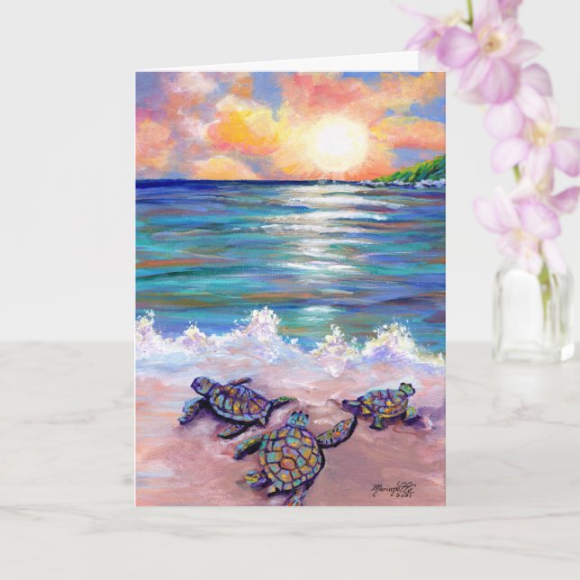 Tortugas de mar en la tarjeta de felicitación de p (Orquídea)