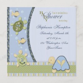 Tortugas en la invitación Baby Shower azul y verde
