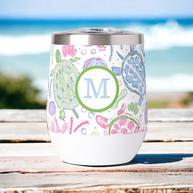 Tortugas marinas azules rosadas monogramos (Subido por el creador)