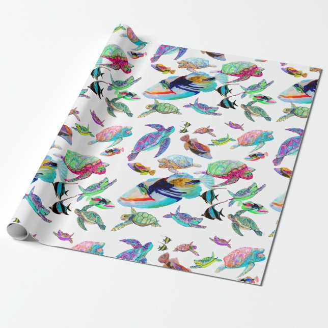 Tortugas marinas y papel para envolver peces tropi (Desenrollado)