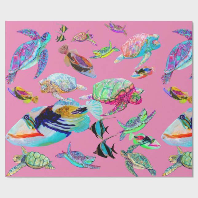 Tortugas rosas y papel para envolver peces (Superficie plana)
