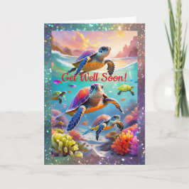 Tortugas subacuáticas, tarjeta plegable de 5" x 7"