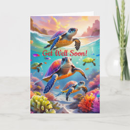 Tortugas subacuáticas, tarjeta plegable de 5" x 7"