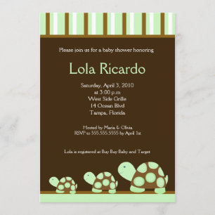 Tortugas verdes a rayas Baby Shower invitación 5 x