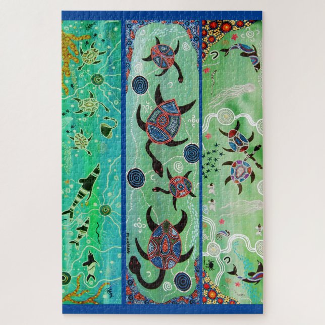 TORTUGAS Y DELFINES DE ARTE ABORIGINAL PUZZLE (Vertical)