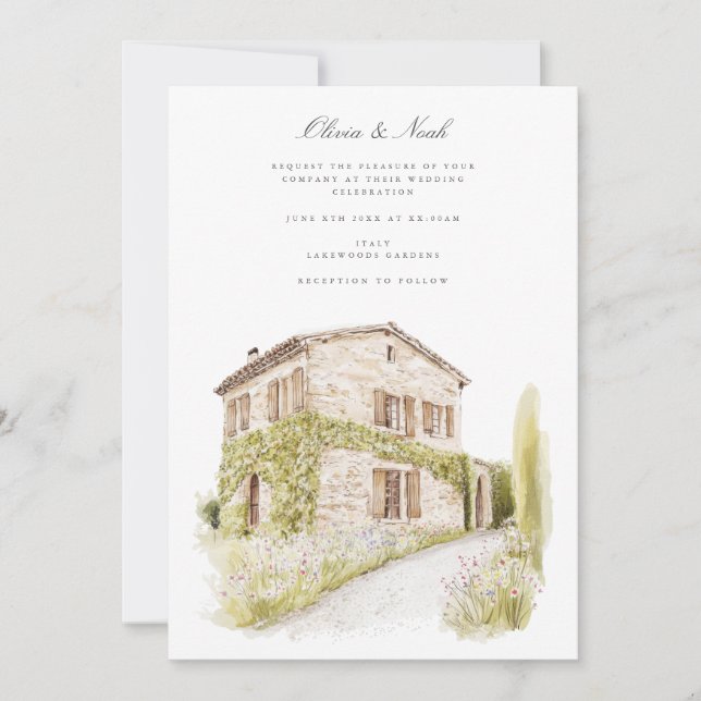 Toscana acuarela Tarjeta de invitación a la boda i (Anverso)