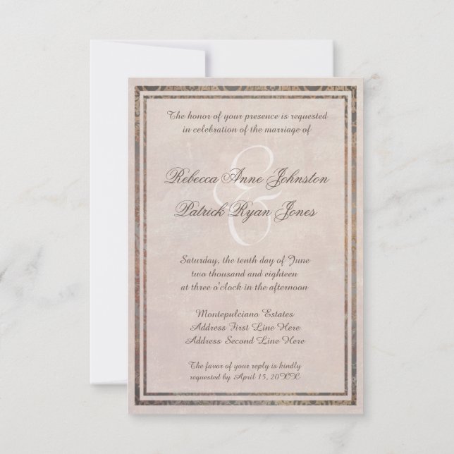 Toscana Damask Elegante estilo italiano Invitación (Reverso)