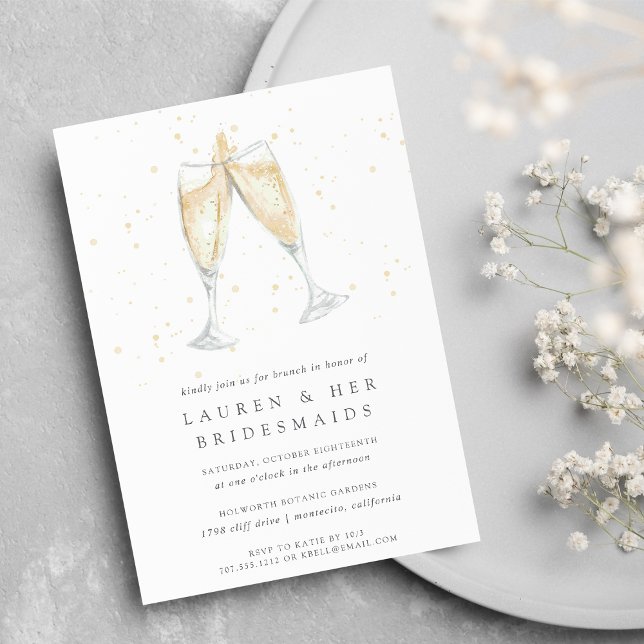 Tosta de champaña | Bridesmaids Brunch Invitación (5x7 champagne themed bridesmaids brunch invitation on matte white paper)