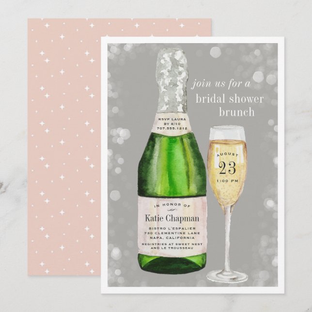 Tostada Bubbly | Invitación a Brunch de ducha de n (Anverso / Reverso)