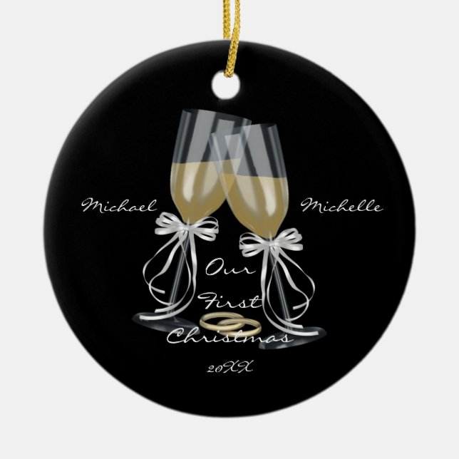 Tostada de la boda nuestro primer ornamento del (Frente)