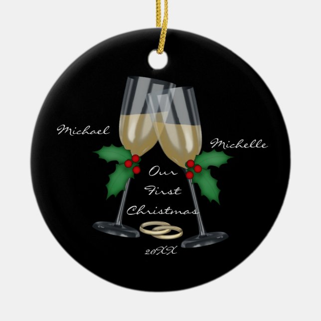 Tostada de la boda nuestro primer ornamento del (Frente)