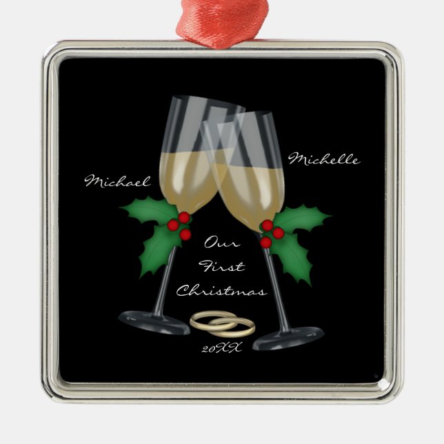 Tostada de la boda nuestro primer ornamento del (Frente)