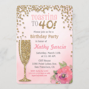 Tostado a 40 cumpleaños Invitación a champán